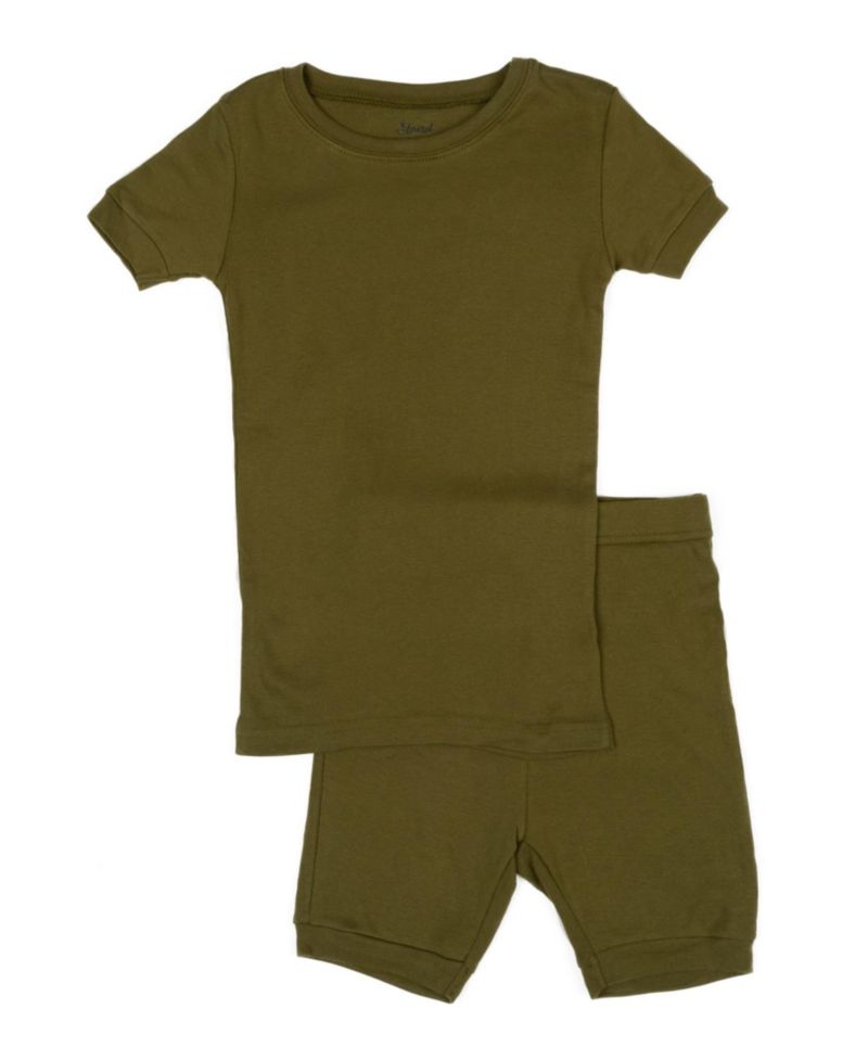 Kids Matching Family Two Piece Cotton Short Sleeve Shirt and Shorts Solid Color Pajamas 6-14