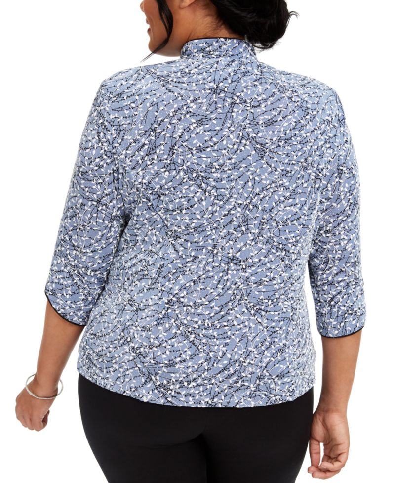 Plus Size Printed Mandarin Jacket & Top Set