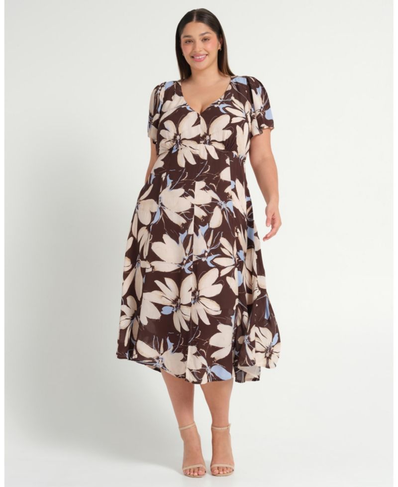 Plus Size Caroline Floral Empire Waist Midi Dress