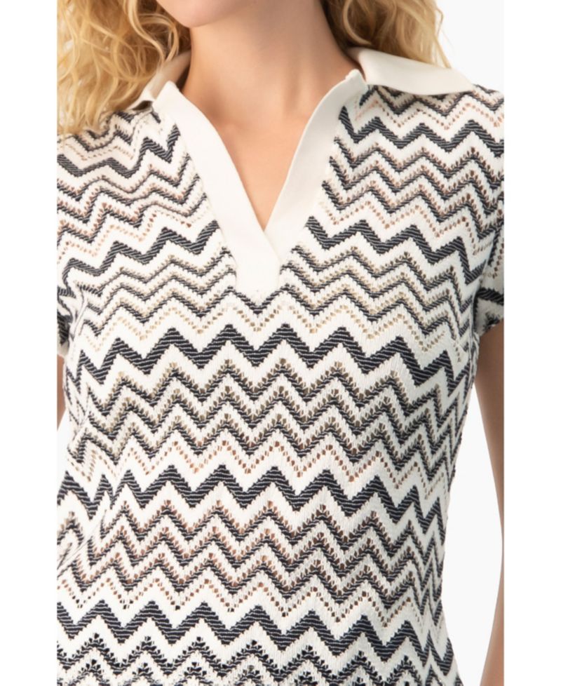 Women's Chevron Knit Collared Polo Blouse