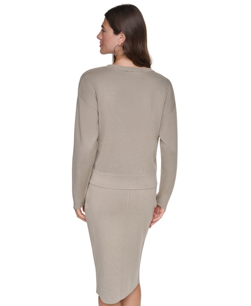 Women's Zip Shoulder Crewneck Long-Sleeve Sweater