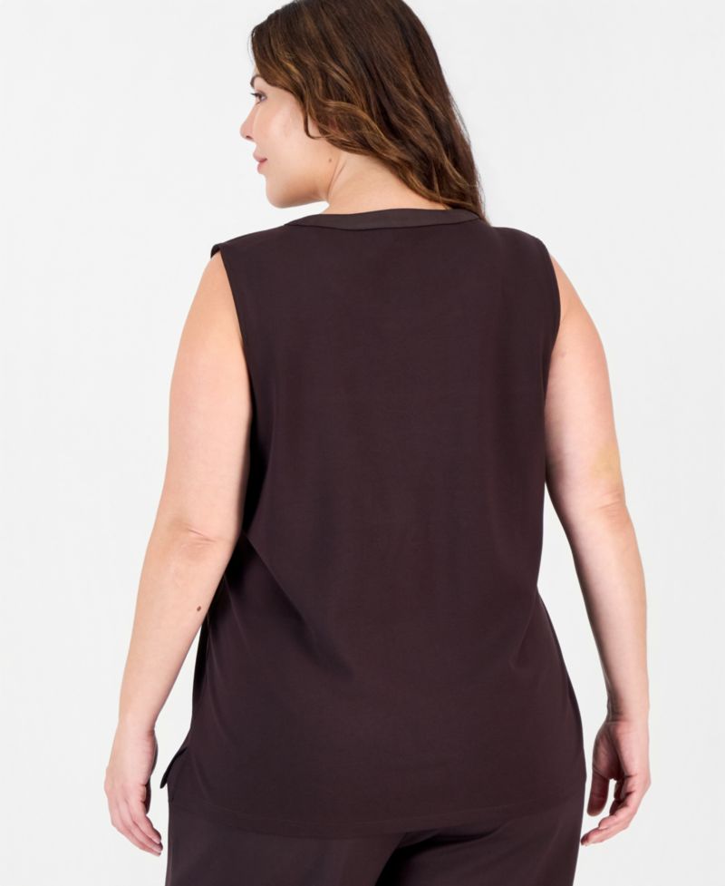 Plus Size Scoop Neck Heatset Trim Sleeveless Tank