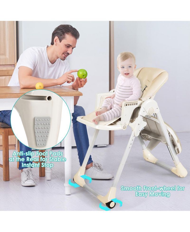 3 in 1 Adjustable Baby High Chair with 7 Height Levels and Double Tray for Feeding