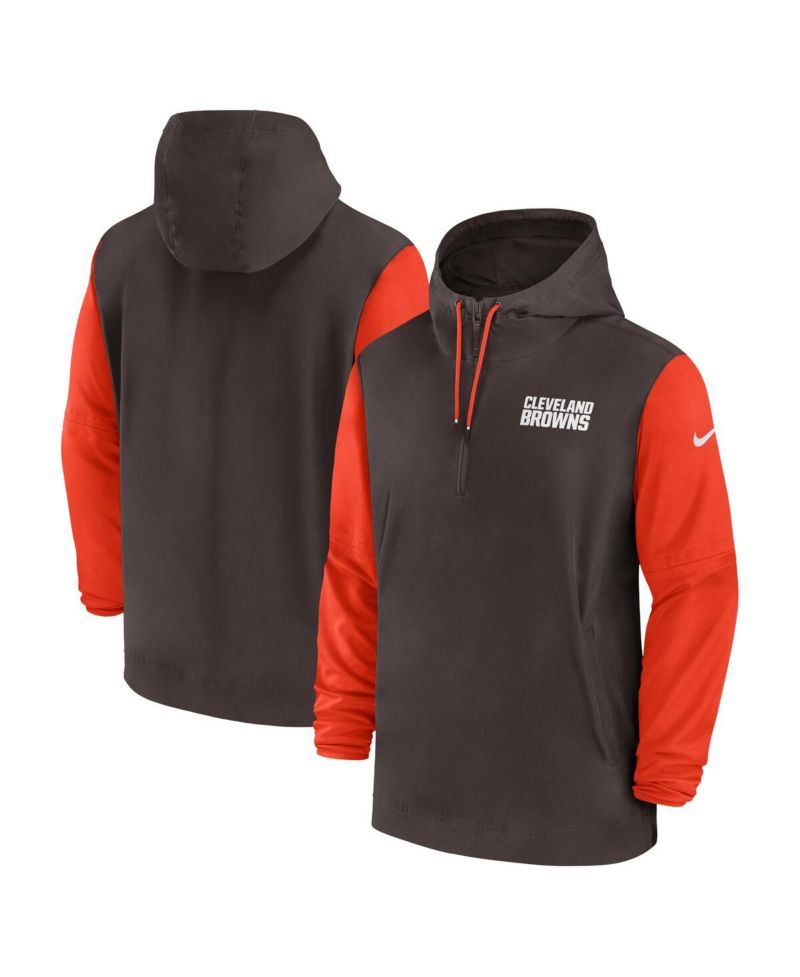 Men's Brown/Orange Cleveland Browns 2024/25 Sideline Pre-Game Player 1/2-Zip Hoodie Jacket