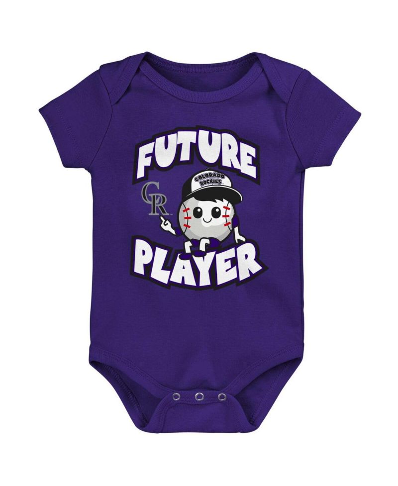 Baby Boys and Girls 3-Pack Purple/Black/White Colorado Rockies Minor League Player Bodysuit Set