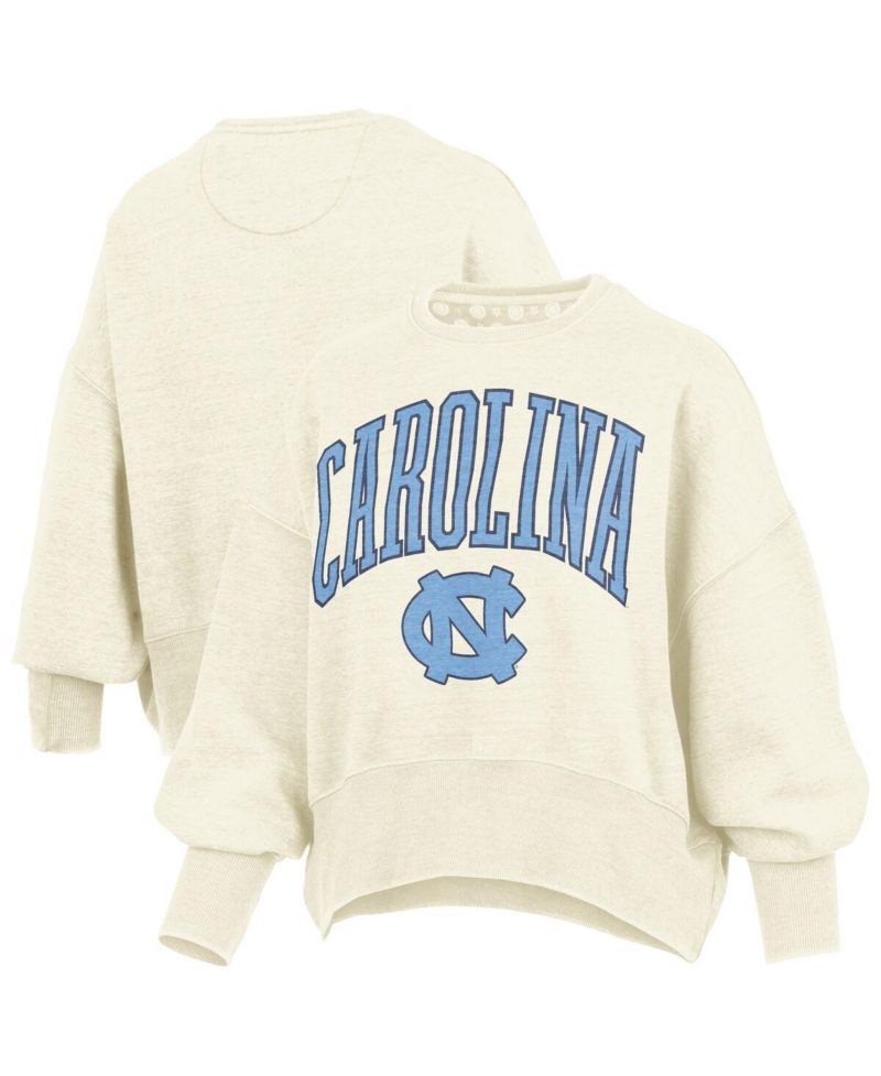 Women's Natural North Carolina Tar Heels Oversized Waist-Length Crewneck Sweatshirt