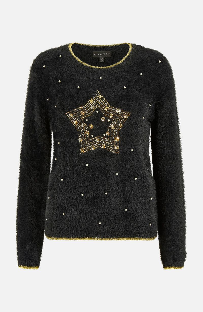 Women's Fluffy Star Holiday Sweater