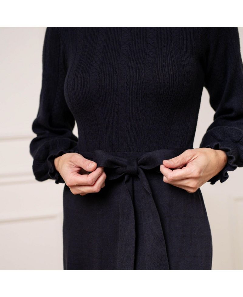 Women's Hope and Henry Organic Long Sleeve Flounce Edge Cable Sweater Dress