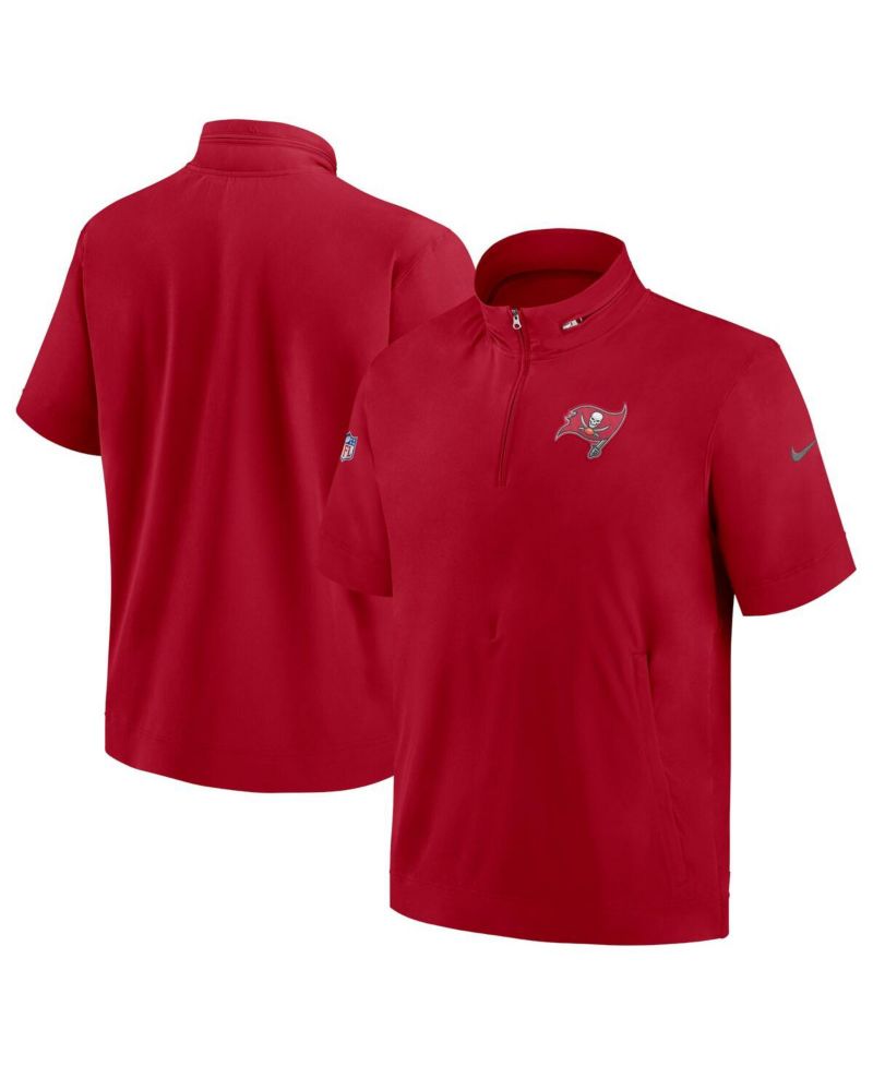 Men's Red Tampa Bay Buccaneers Sideline Coach Short Sleeve Hoodie Quarter-Zip Jacket