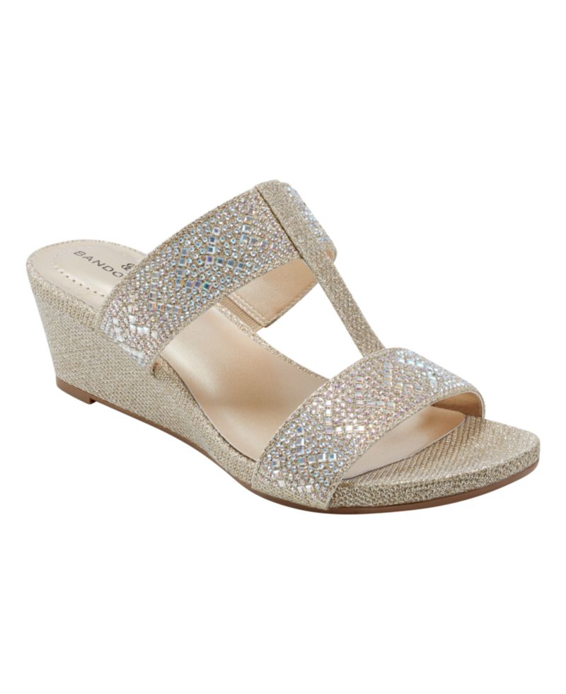 Women's Iluvit Embellished T-Strap Wedge Sandals