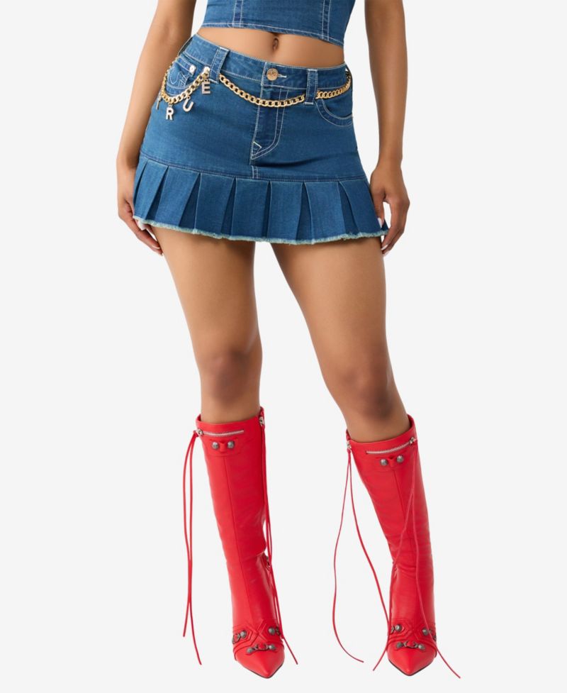 Women's Chain Belt Pleated Mini Skirts