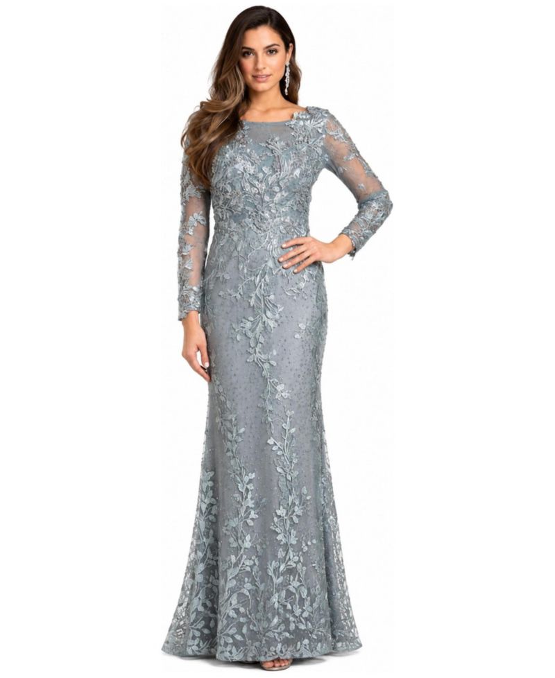 Women's Long Sleeve Lace Dress With Lace Appliques