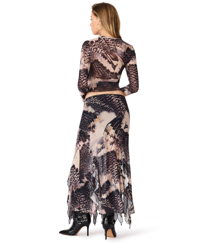 Women's Sandy Sheer Long-Sleeve Allover-Print Knit Top