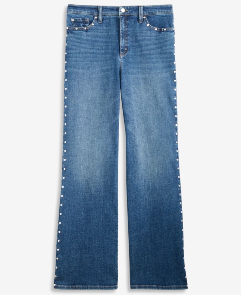 Women's High-Rise Wide-Leg Studded Jeans
