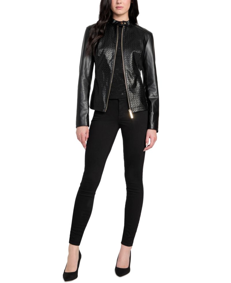 Women's Faux-Leather Basketweave Jacket