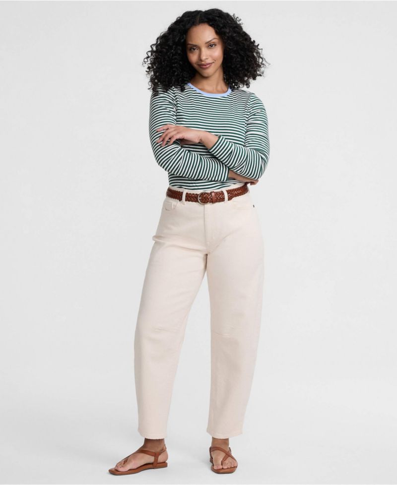Petite Soft Denim Mid Rise Relaxed Barrel Ankle Jeans