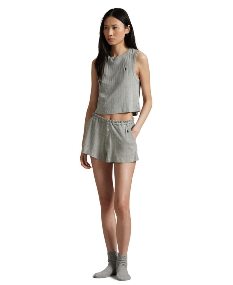 Women's Cotton Tank Top & Boxer Shorts, 2-Piece Pajama Set