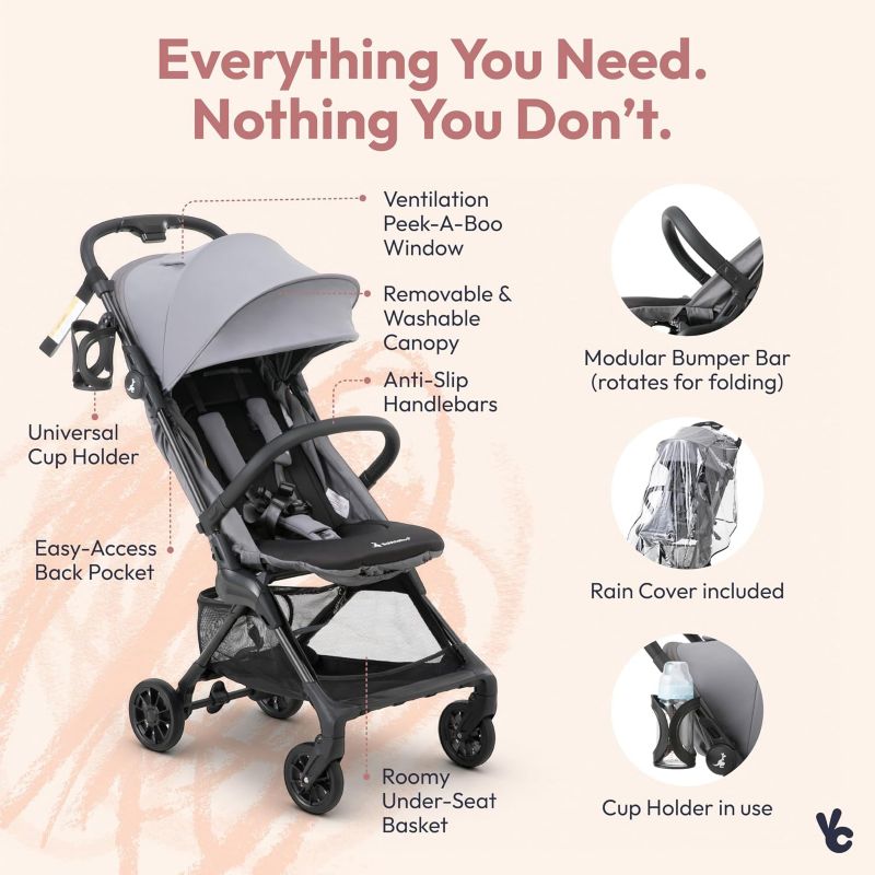 HopLite Ultralight Compact Lightweight Baby Stroller For Airplane - Travel Stroller for Newborn from Birth to 55 lbs, Jet Black