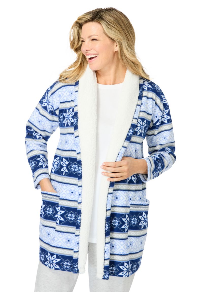 Plus Size Dreams and Co. Sherpa Lined Collar Microfleece Bed Jacket