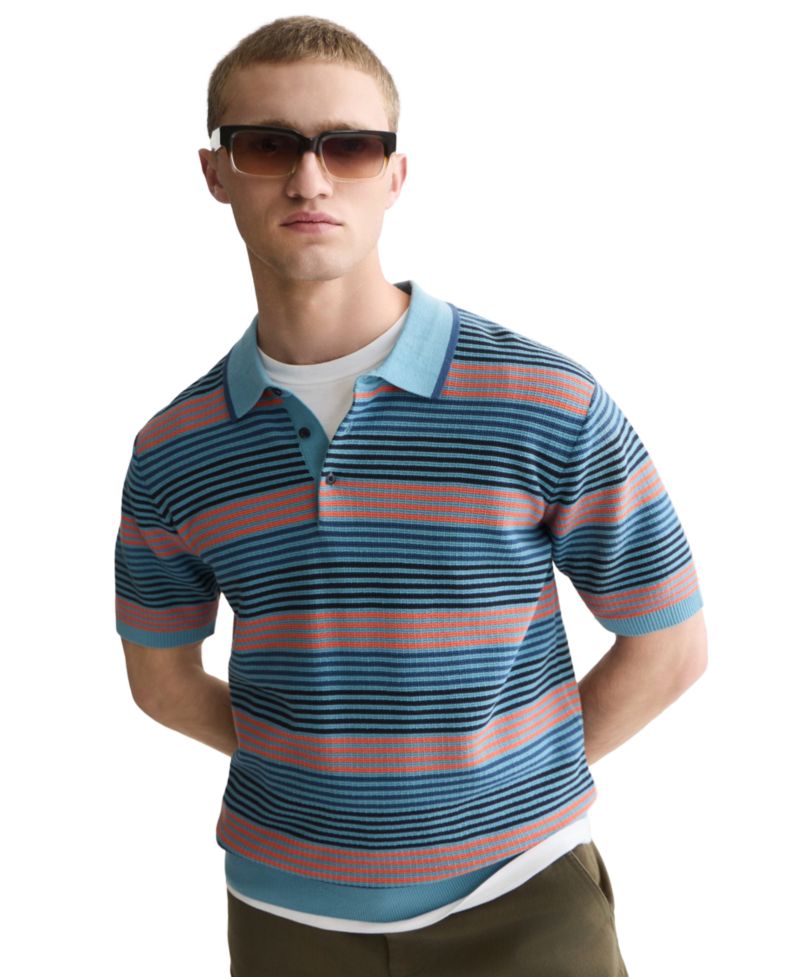Men's Striped Knitted Regular-Fit Polo Shirt