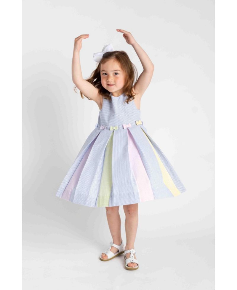 Big Girls Multicolor Seersucker Pleated Dress