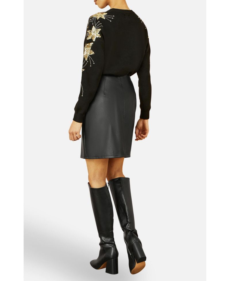 Women's Sequin Star Detail Relaxed Fit Sweater