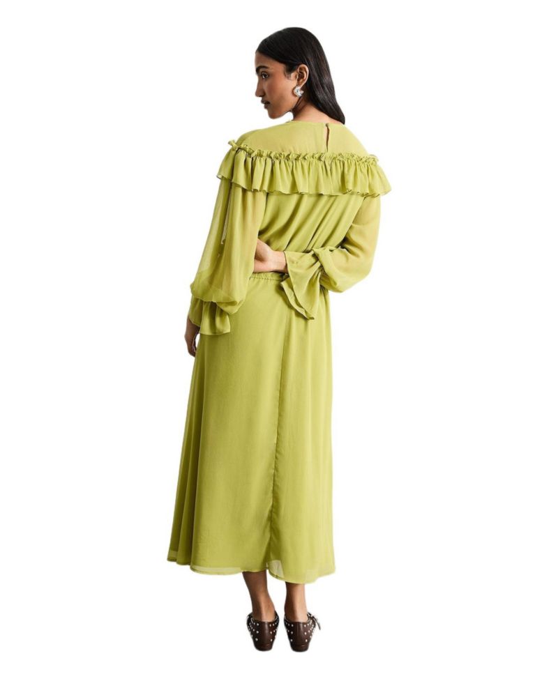 Women's Ruffle Shoulder Detail Boho Maxi Dress