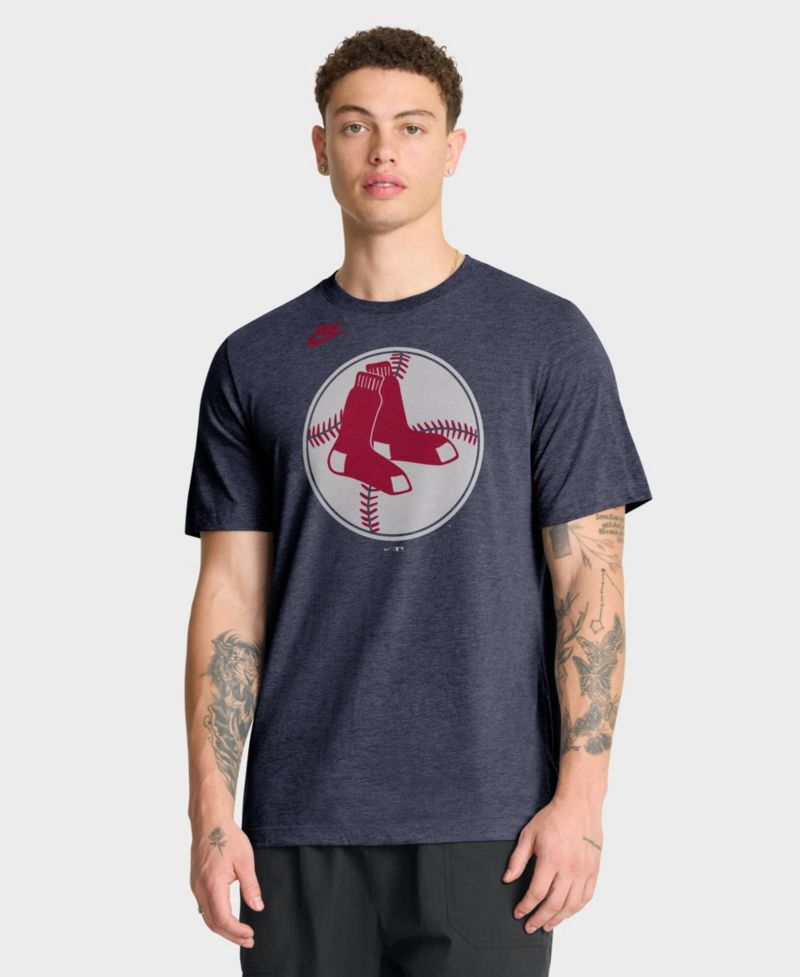 Men's Heather Navy Boston Red Sox Cooperstown Logo Tri-Blend T-Shirt