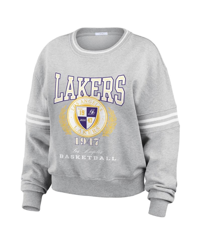 Women's Heather Gray Los Angeles Lakers French Terry Pullover Sweatshirt