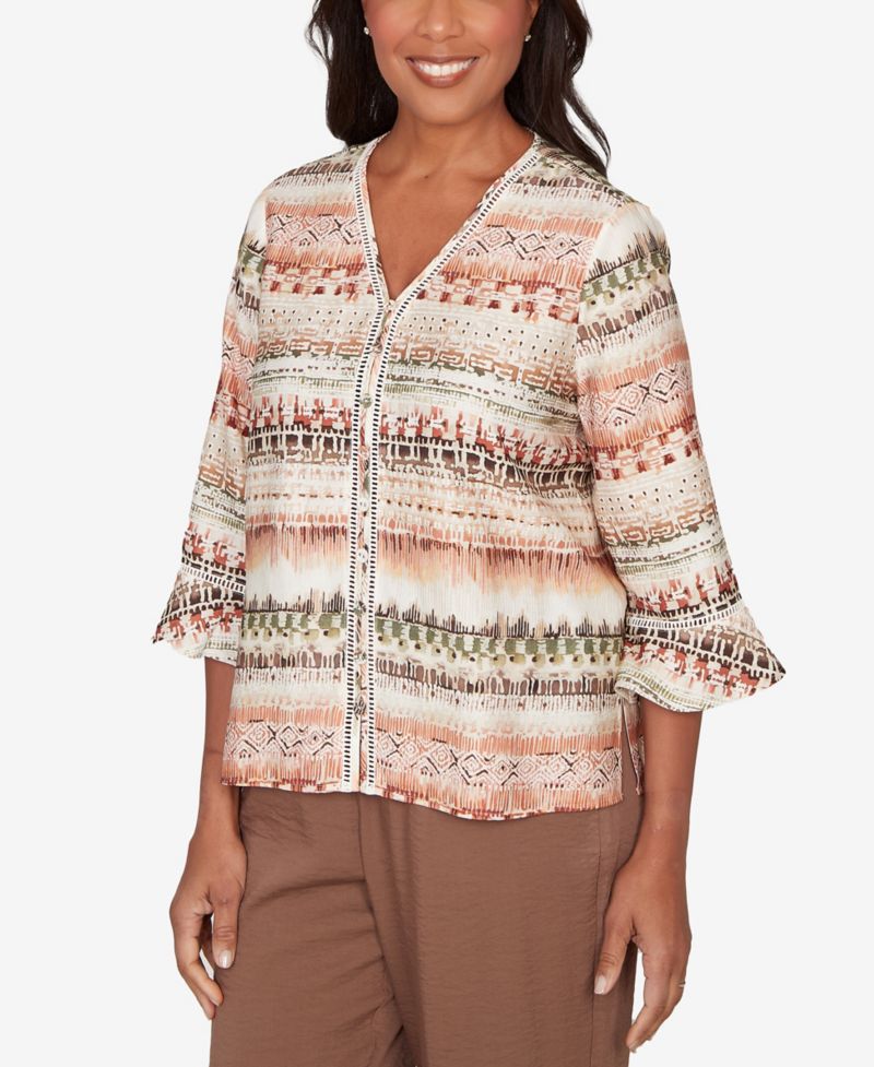 Petite Spice Market Biadere Stripe Center Seam V-Neck Top