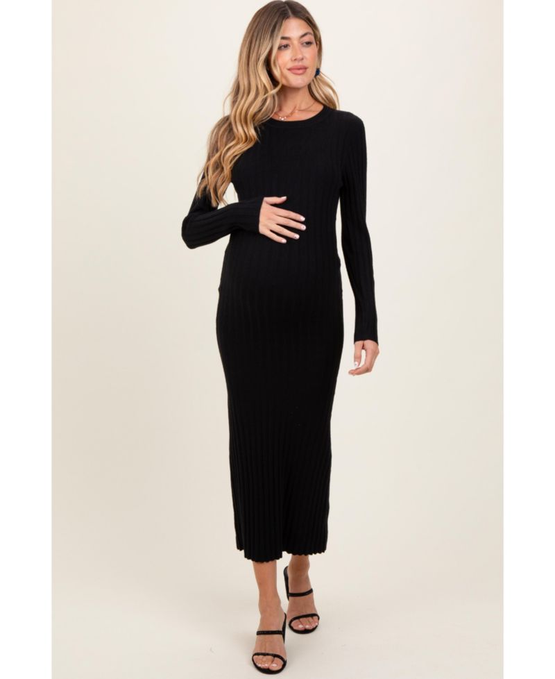 Women's Purple Ribbed Knit Fitted Midi Sweater Dress