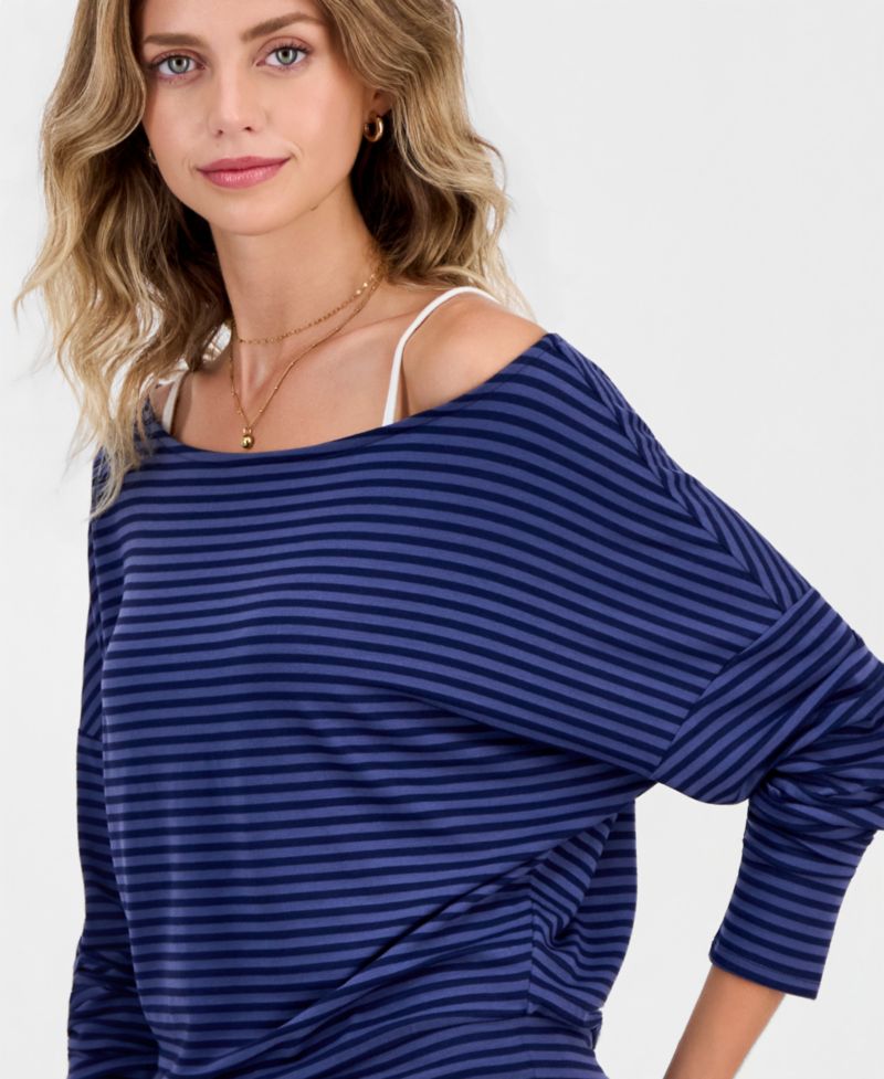 Juniors' Striped Layered-Look Dolman-Sleeve Top