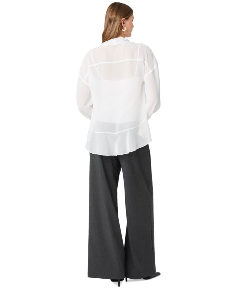 Women's Marina Tie-Front Chiffon Long-Sleeve Top