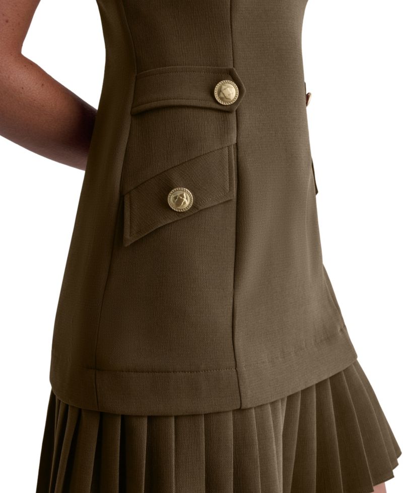 Women's Sleeveless Boat-Neck A-Line Dropwaist Mini Dress