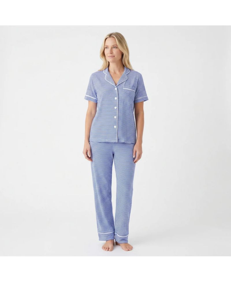Women's Cobalt Stripe Matching Family Short-Sleeve Pajama Set