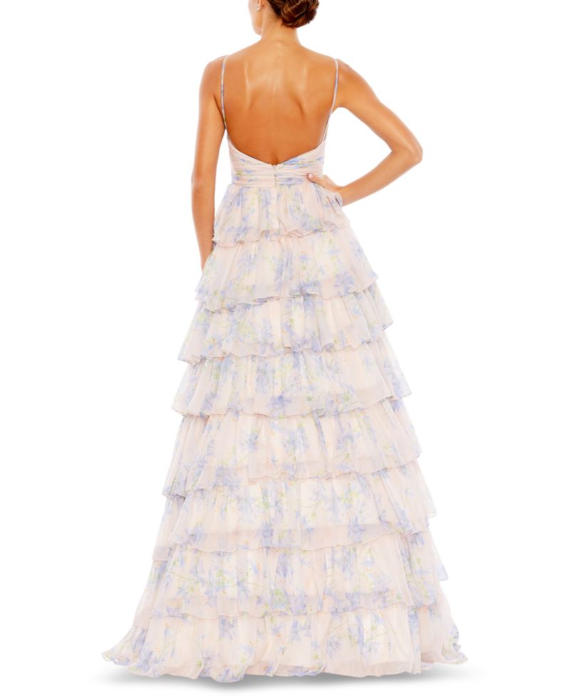 Women's Floral Cut Out Ruffle Tiered Gown