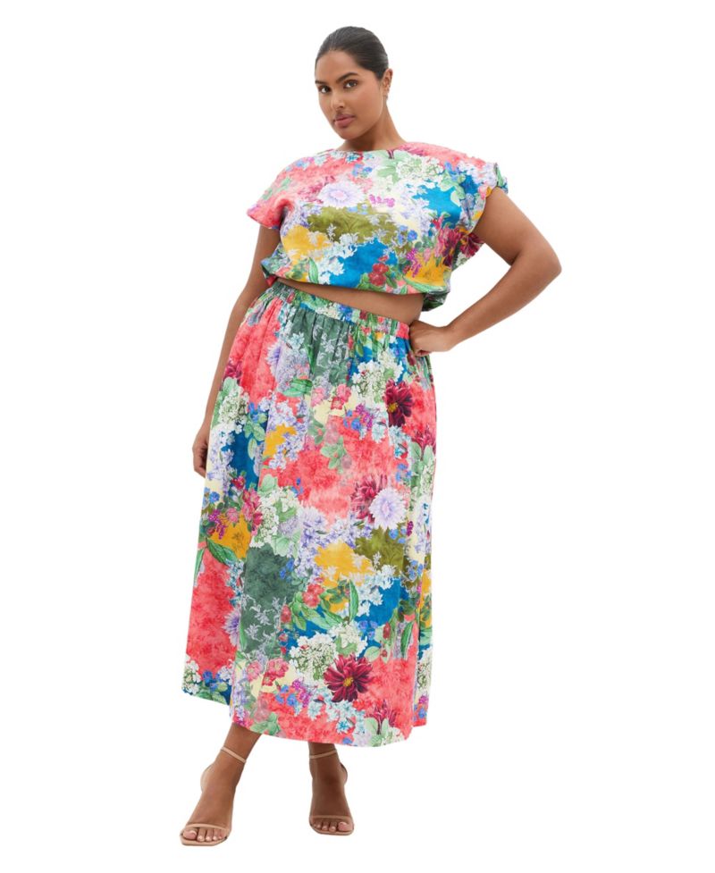 Plus Size Sarina High-Waisted Floral-Print Skirt