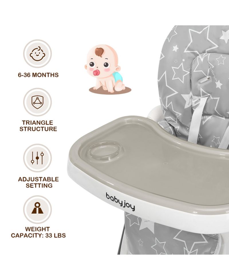 Toddler Folding High Chair Dining Chair w/ 6-Level Height Adjustment