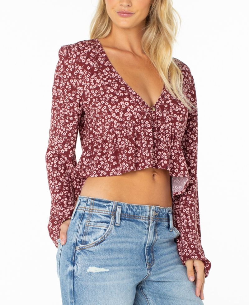 Women's Night Sky Long-Sleeve V-Neck Floral-Print Blouse