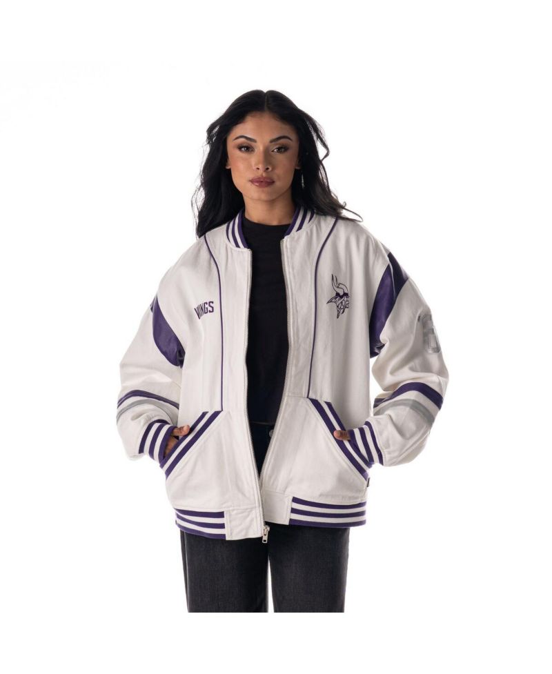 Men's and Women's White Minnesota Vikings Oversized Retro Full-Zip Jacket