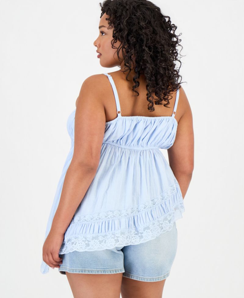 Petite Asymmetrical Lace Trim Pull-On Top