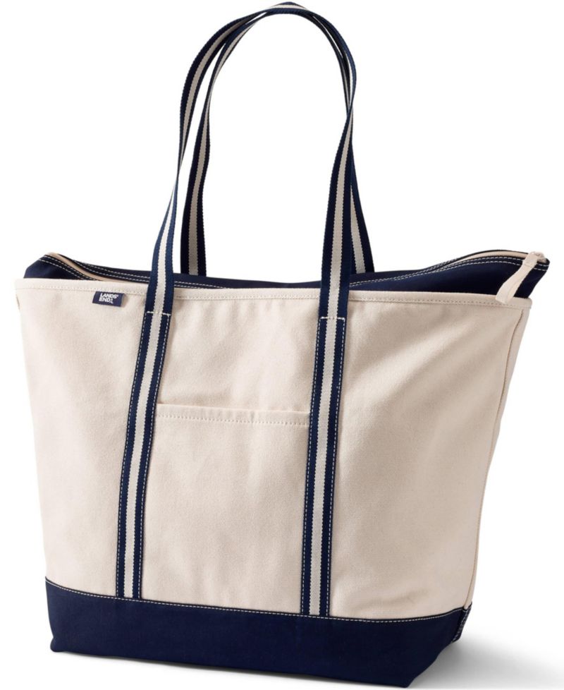 Extra Large 5 Pocket Zip Top Long Handle Canvas Tote Bag
