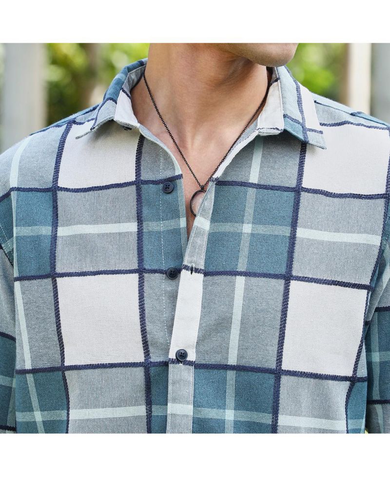 Men's Steel Blue Overlaping Check Shirt