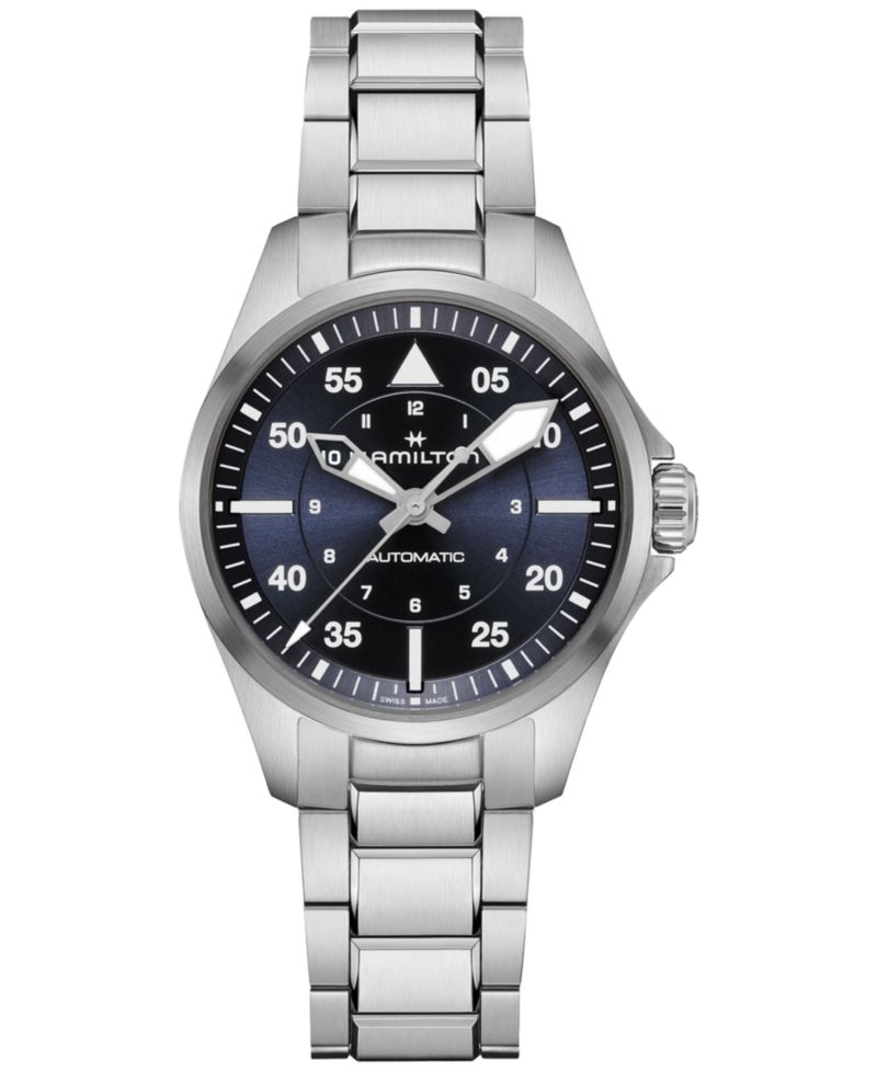 Women's Swiss Automatic Khaki Aviation Stainless Steel Bracelet Watch 36mm