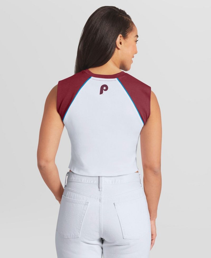 Women's White Philadelphia Phillies Cooperstown Cropped Raglan Tank Top