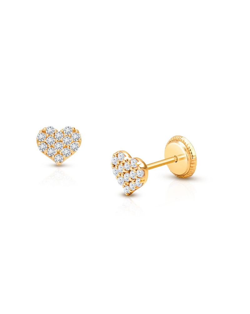 14K Gold Dearest Heart Stud Screw Back Earrings