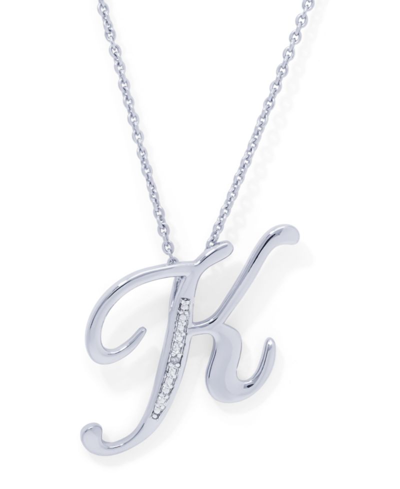 Diamond Accent Initial Pendant Necklace 18" in Silver Plate