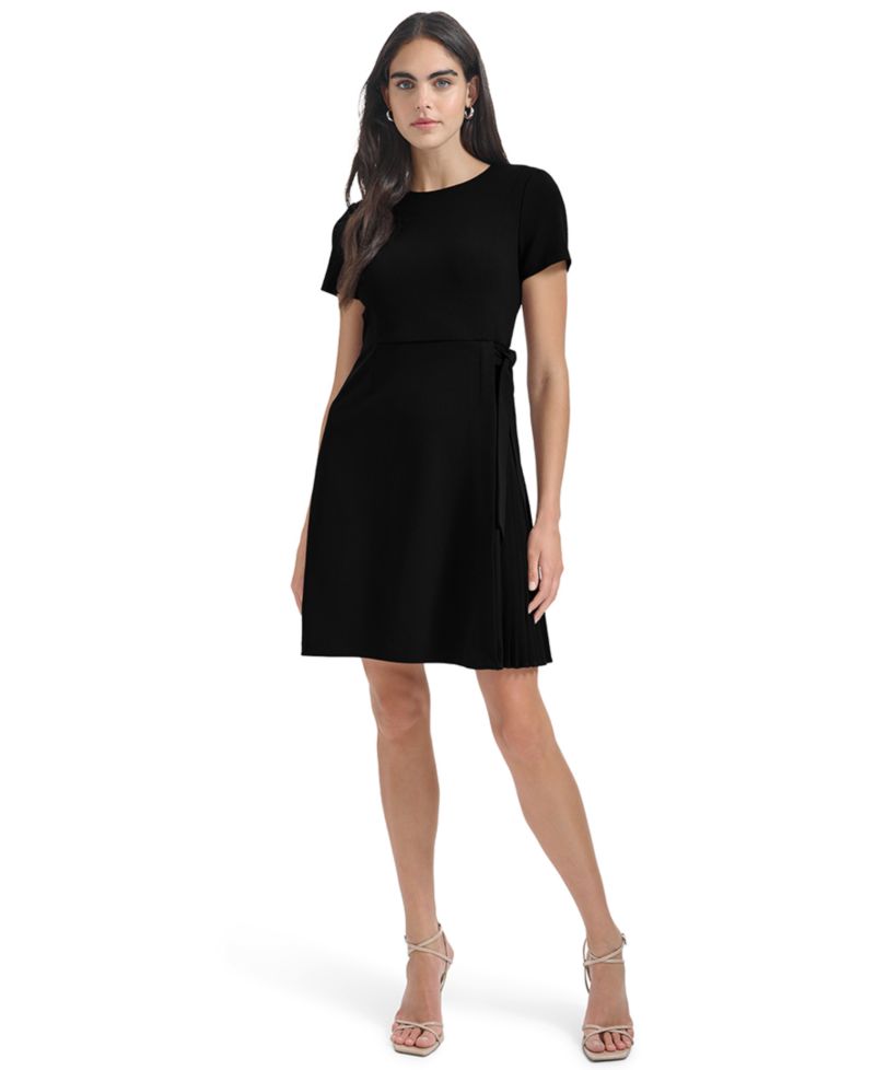 Petite Short-Sleeve Crewneck Fit & Flare Dress