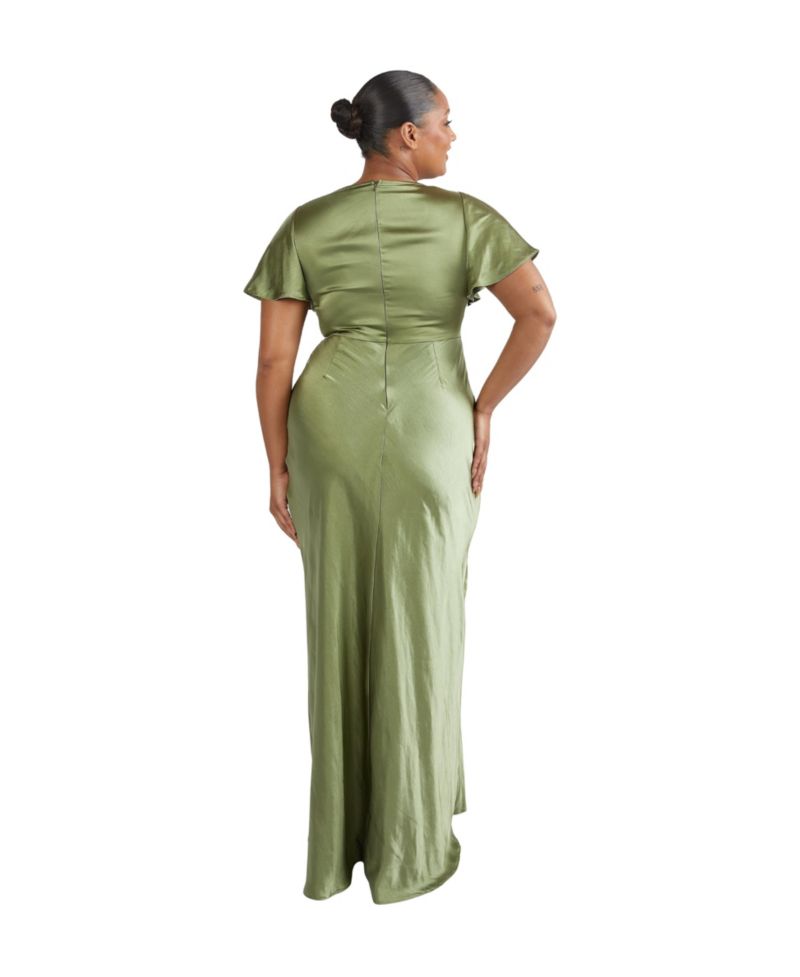 Women's Flutter Sleeve Satin Bridesmaid Dress