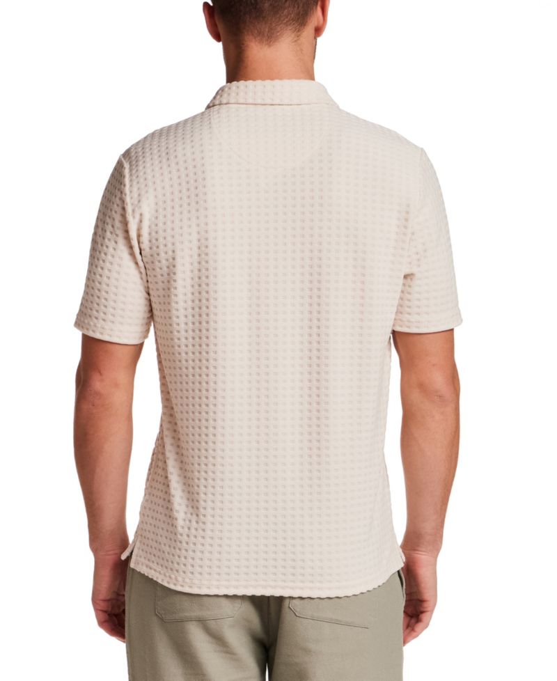Men's Short-Sleeve Textured Grid Coatfront Knitmen's Shirt